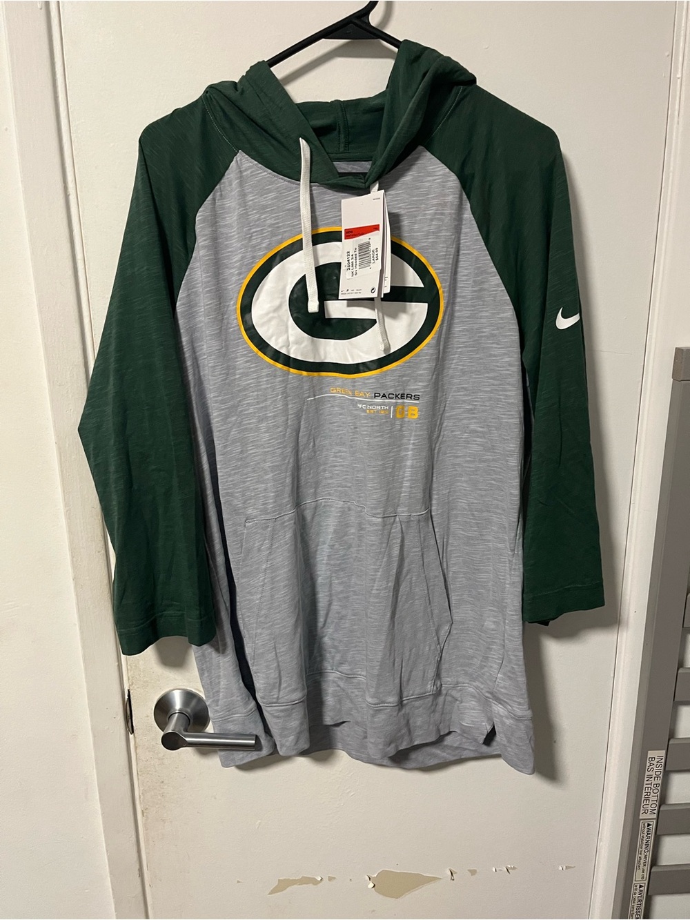 Nike Green Bay Packers Raglan Hoodie - Green/Gray with Yellow Logo